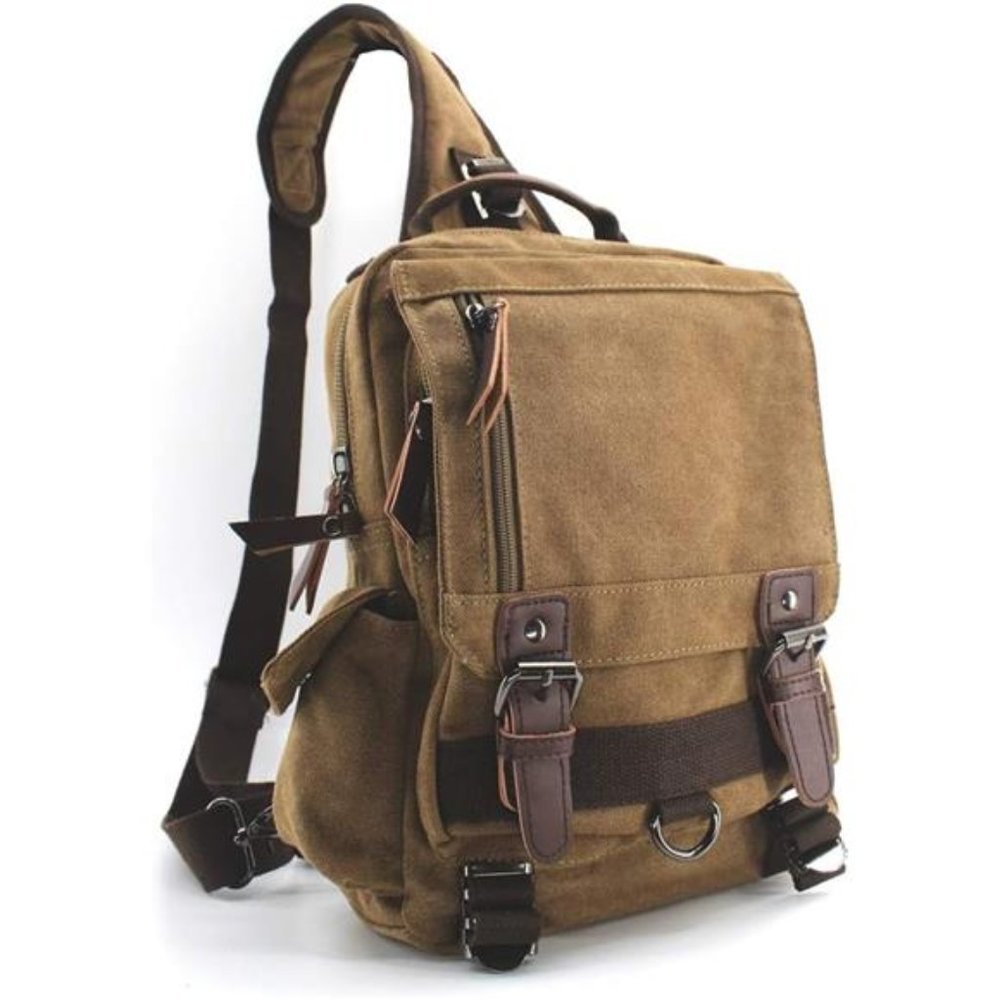 Canvas Shoulder Backpack Travel Rucksack Sling Bag Cross Body Messenger Bag